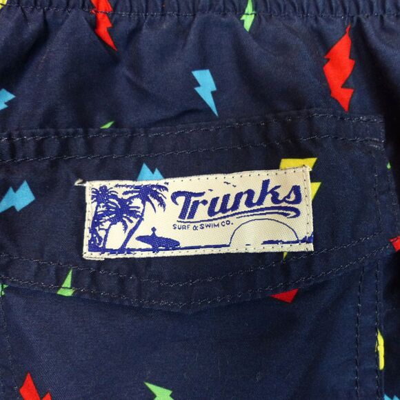 Trunks Surf & Swim Sano Shorts Men L Navy Blue Lighting Bolts Brief Lining Beach - Picture 7 of 12